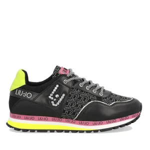 Scarpe Donna LIU JO linea Wonder 6 Sneakers Nere con Inserti in Raso Stampato Monogram