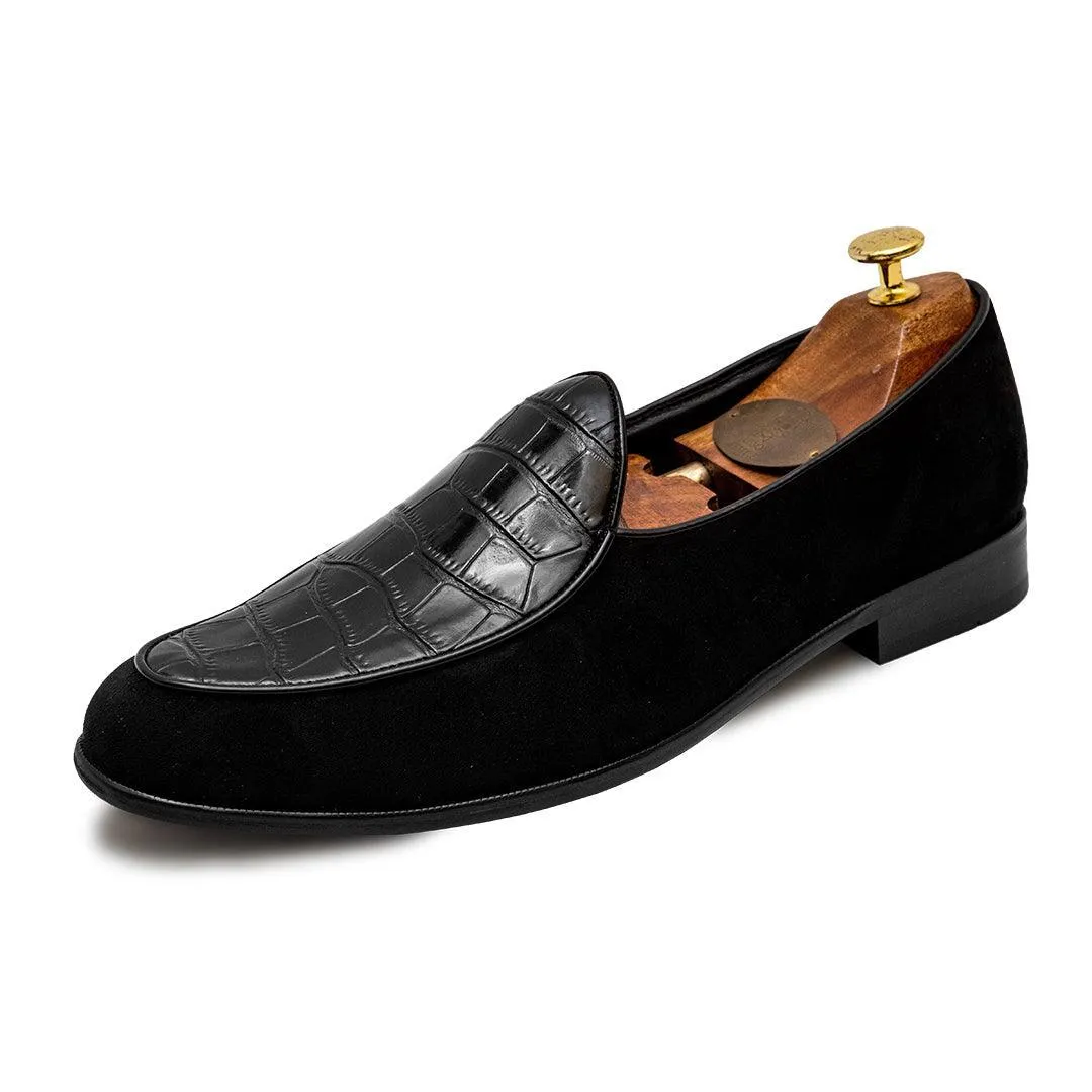 SHROFF - BLACK CROCO SUEDE SLIP-ON