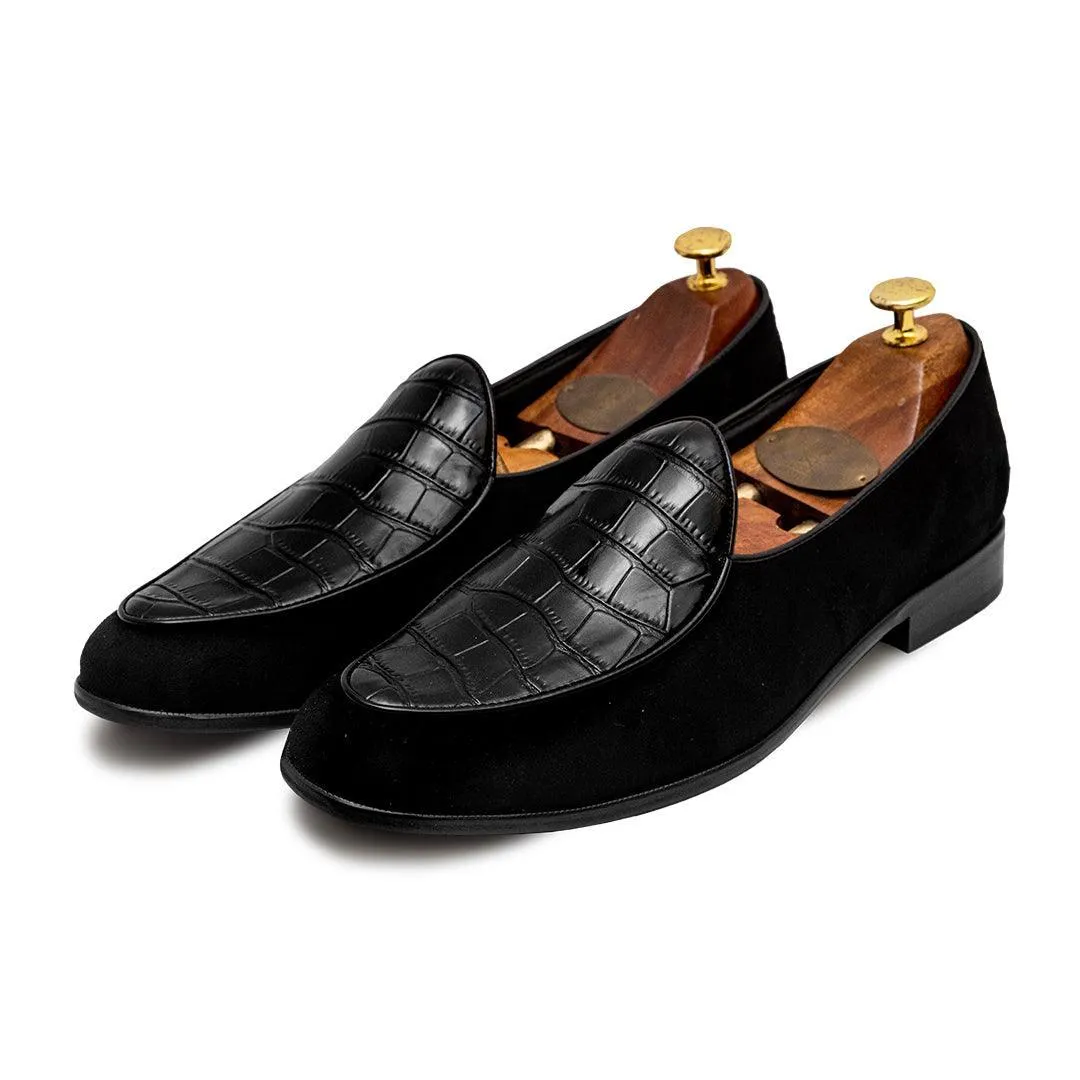 SHROFF - BLACK CROCO SUEDE SLIP-ON