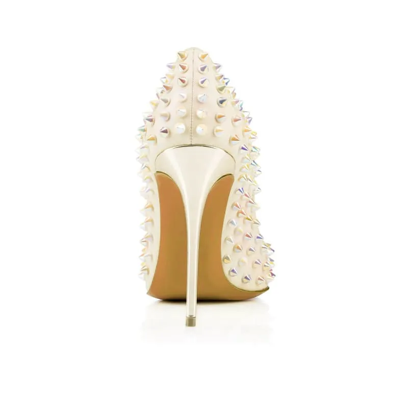 Stunning Spike Rivet Wedding Heels in White with Metallic Accents