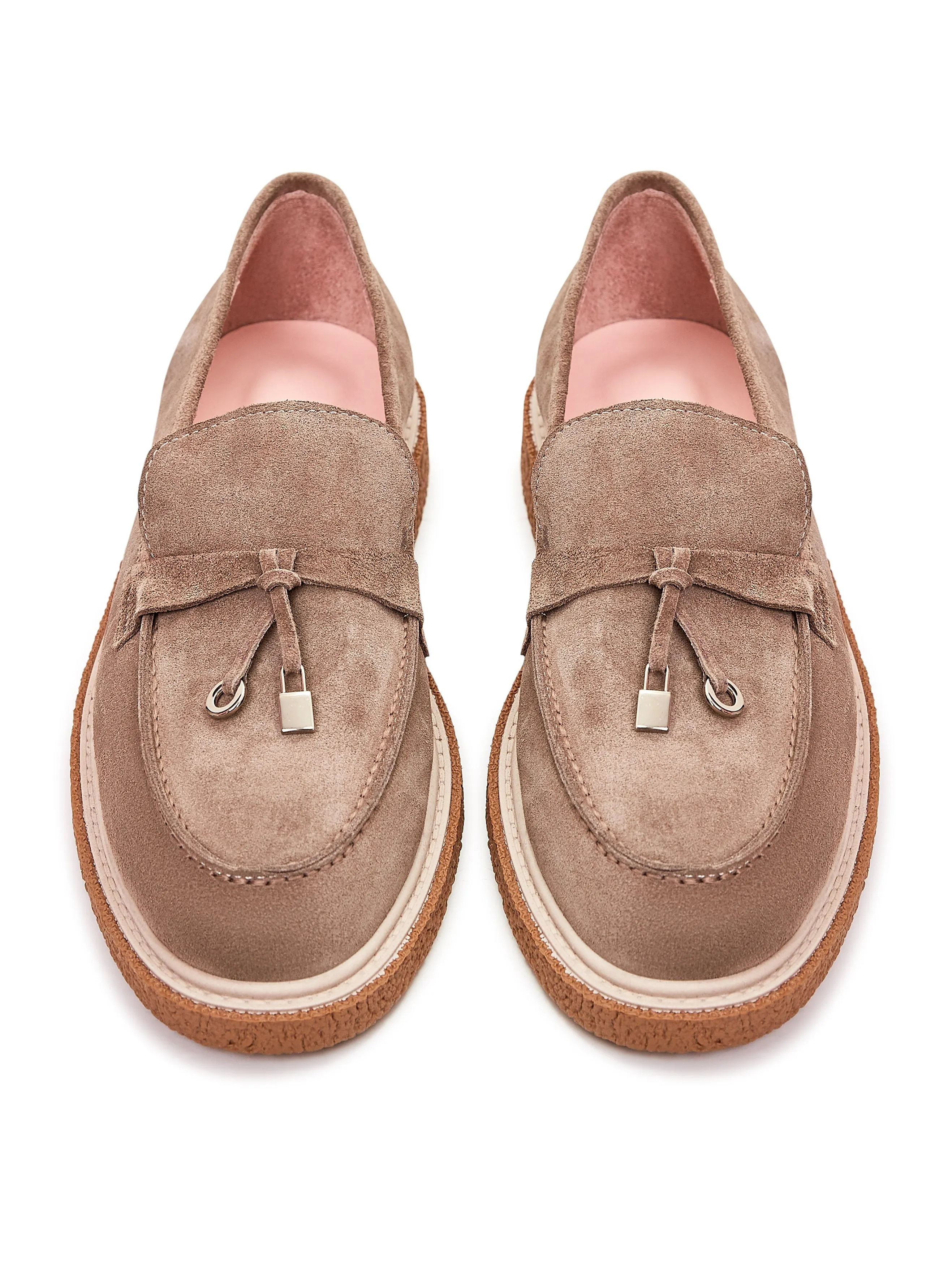 Suede Slip-On Loafers - Beige