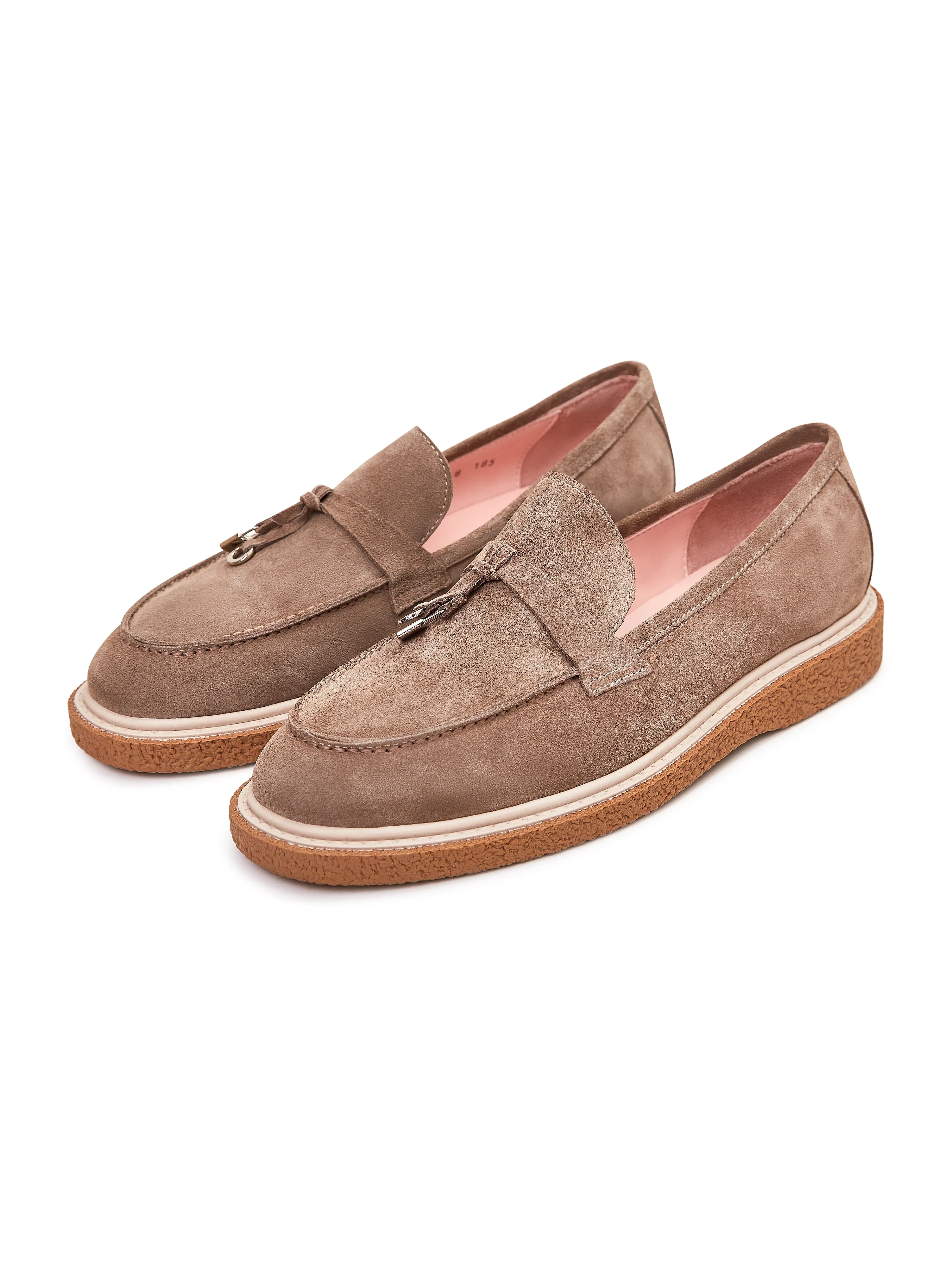 Suede Slip-On Loafers - Beige