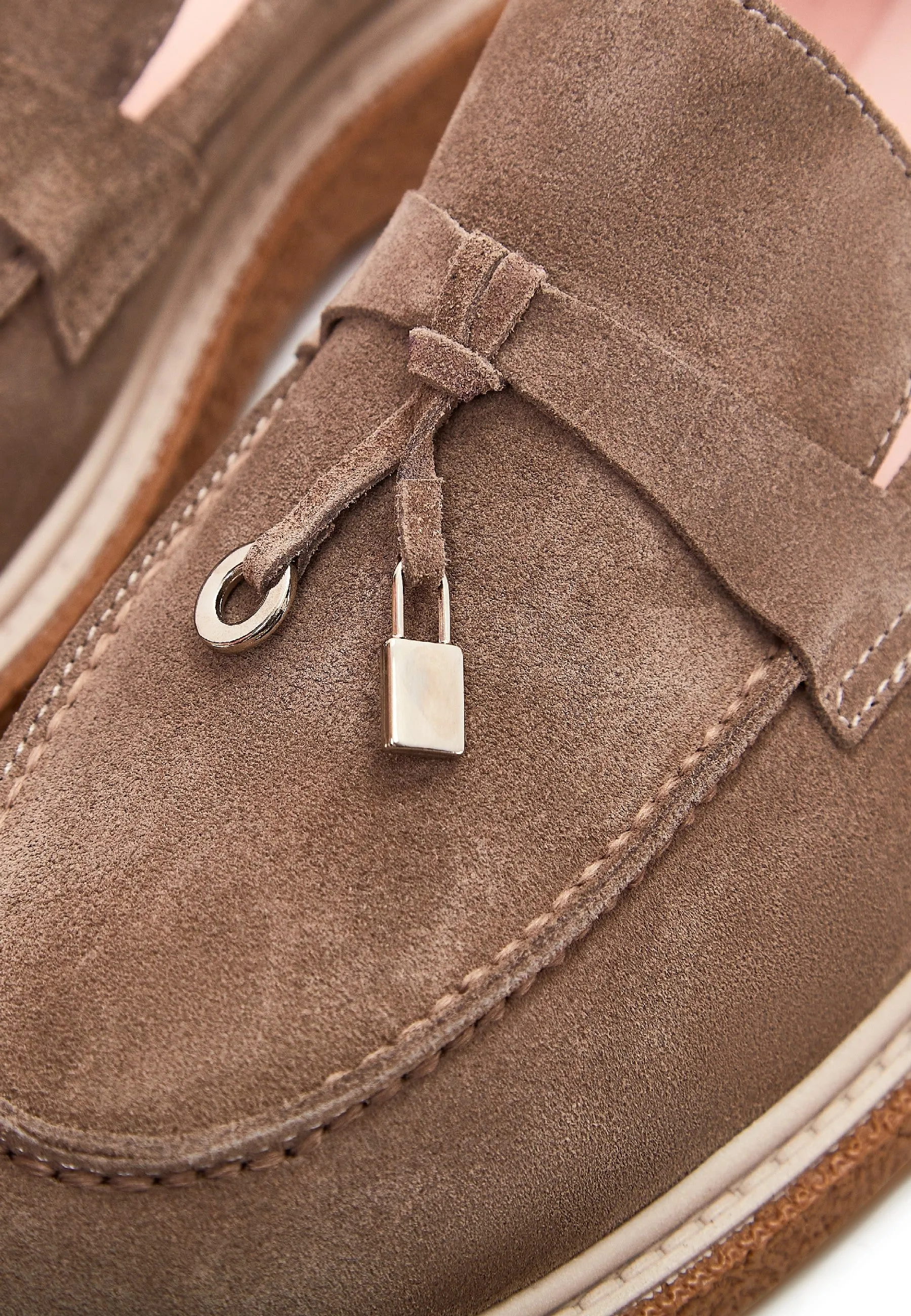 Suede Slip-On Loafers - Beige