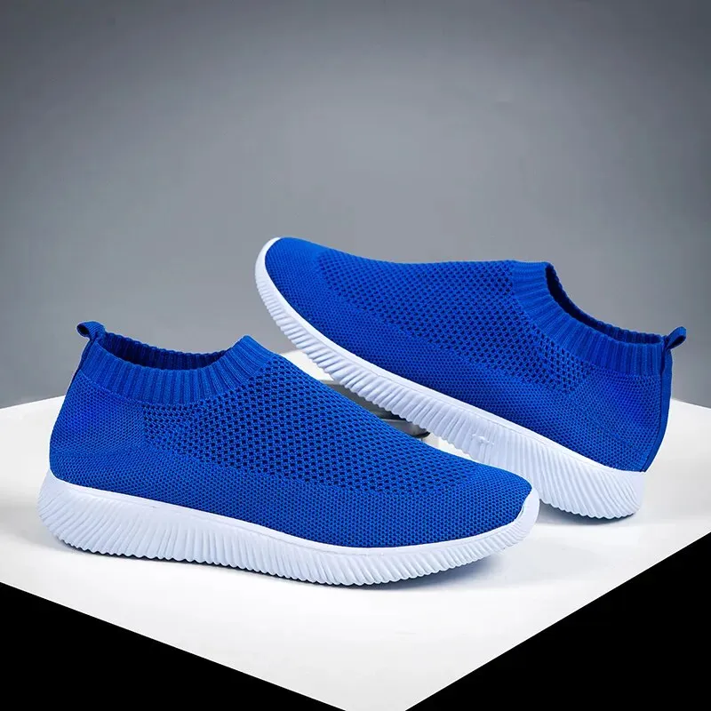 VIP Knitted Sneakers for Women Autumn Slip on Breathable Mesh Casual Shoes Woman Flat Heels Plus Size Loafers Zapatos Mujer