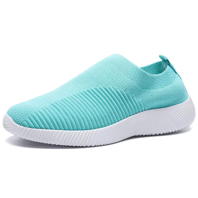 VIP Knitted Sneakers for Women Autumn Slip on Breathable Mesh Casual Shoes Woman Flat Heels Plus Size Loafers Zapatos Mujer