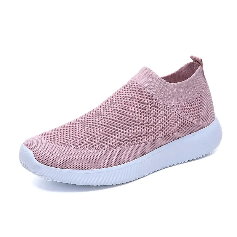 VIP Knitted Sneakers for Women Autumn Slip on Breathable Mesh Casual Shoes Woman Flat Heels Plus Size Loafers Zapatos Mujer