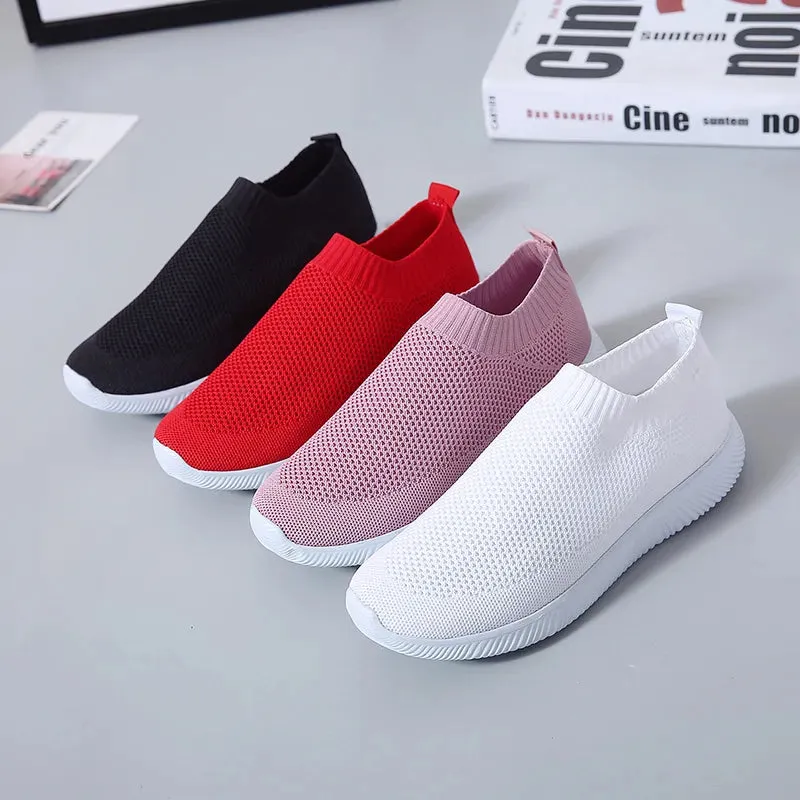 VIP Knitted Sneakers for Women Autumn Slip on Breathable Mesh Casual Shoes Woman Flat Heels Plus Size Loafers Zapatos Mujer