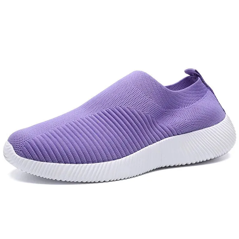 VIP Knitted Sneakers for Women Autumn Slip on Breathable Mesh Casual Shoes Woman Flat Heels Plus Size Loafers Zapatos Mujer