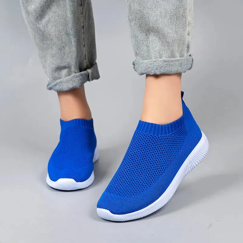 VIP Knitted Sneakers for Women Autumn Slip on Breathable Mesh Casual Shoes Woman Flat Heels Plus Size Loafers Zapatos Mujer