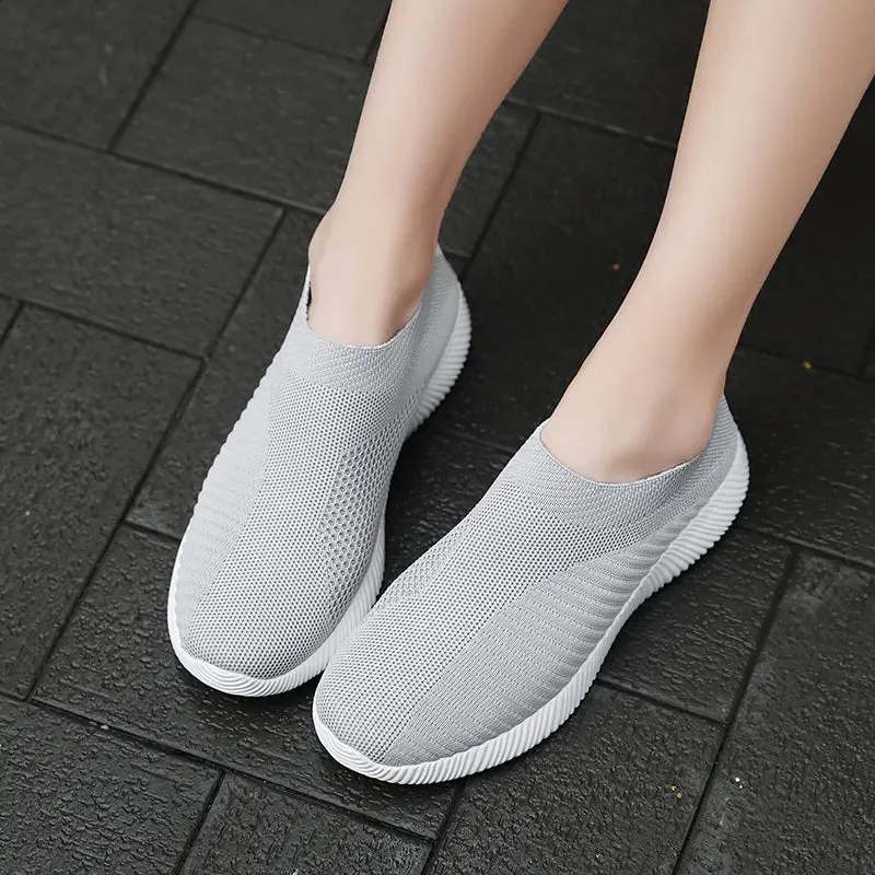 VIP Knitted Sneakers for Women Autumn Slip on Breathable Mesh Casual Shoes Woman Flat Heels Plus Size Loafers Zapatos Mujer