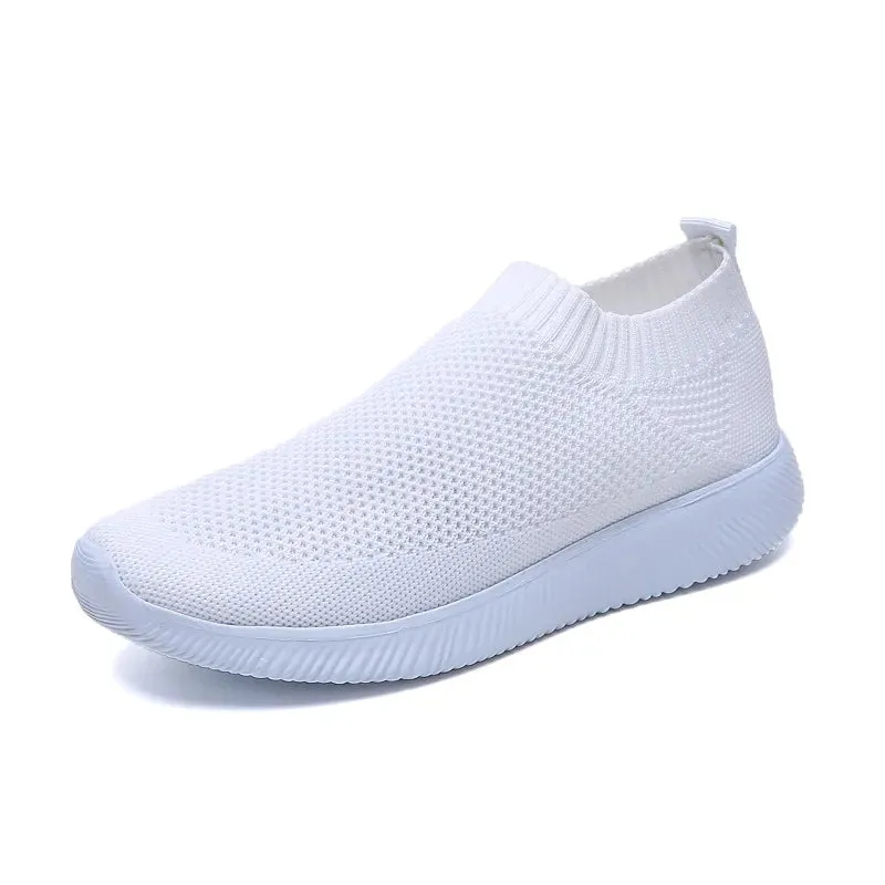 VIP Knitted Sneakers for Women Autumn Slip on Breathable Mesh Casual Shoes Woman Flat Heels Plus Size Loafers Zapatos Mujer