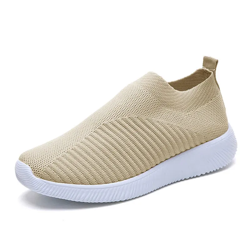 VIP Knitted Sneakers for Women Autumn Slip on Breathable Mesh Casual Shoes Woman Flat Heels Plus Size Loafers Zapatos Mujer