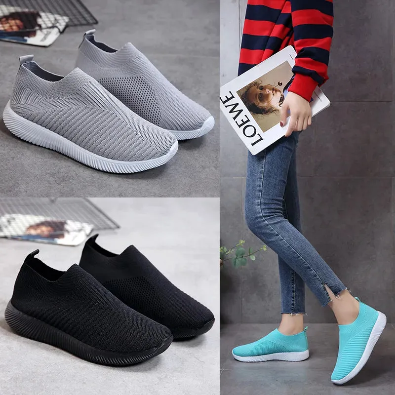 VIP Knitted Sneakers for Women Autumn Slip on Breathable Mesh Casual Shoes Woman Flat Heels Plus Size Loafers Zapatos Mujer