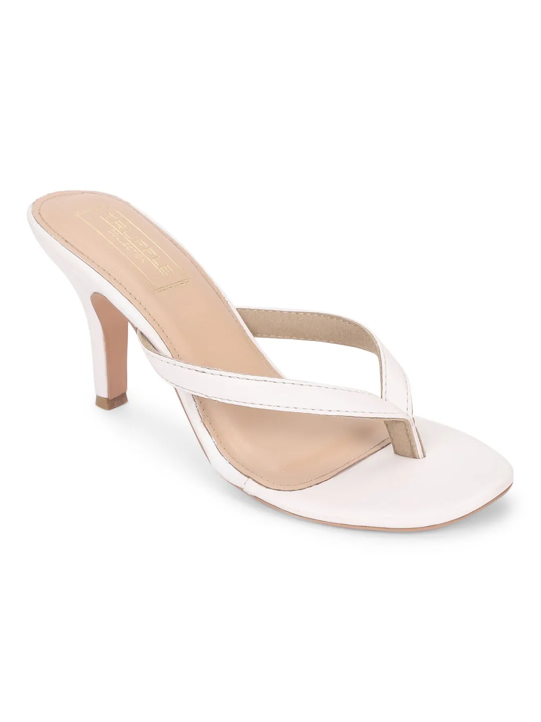 White PU Flip Flop Stiletto Mules (TP10161-WHT)